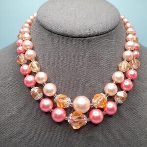 Vintage Hong Kong Pink Lucite Two Strand Necklace